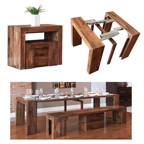 Transformer Table With Bench Walnut Space Saving Dining Table
