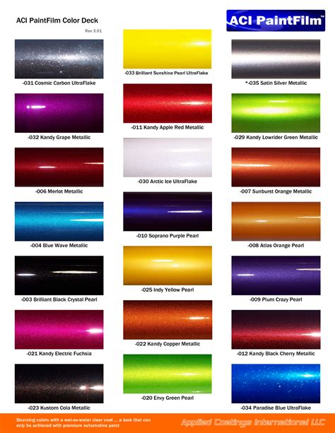 The Color Chart For Ac Paint Film