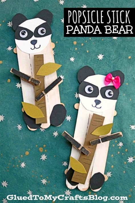 Popsicle Stick Panda Bear Puppet Kid Craft Glued To My Crafts