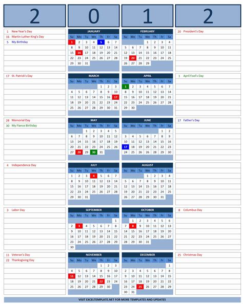 2012 Calendar Excel Templates