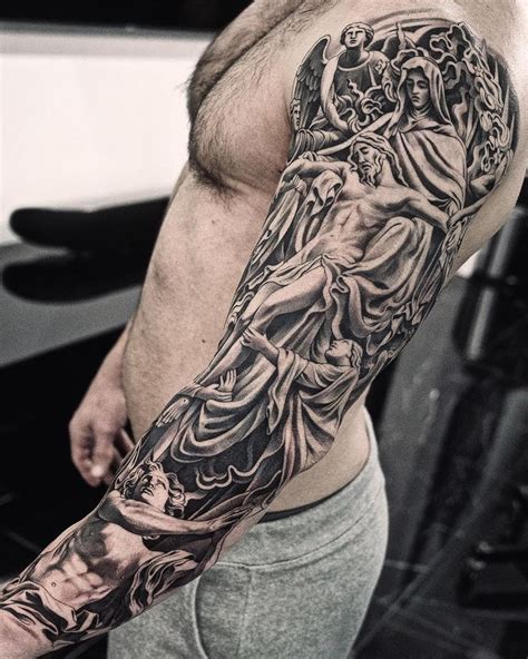 Jaw Dropping Sleeve Ideas © Tattoo Artist Jun Cha 💕💕💕💕💕💕 Jesus Tattoo Sleeve Religious Tattoo
