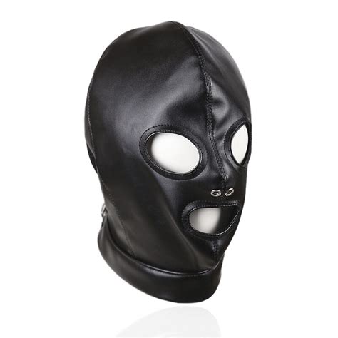 Black Soft Pu Leather Bdsm Head Bondage Restraint Hood Mask Fetish Adult Games Sex Toys Open