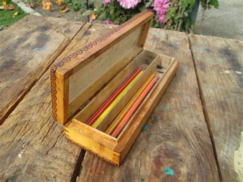 Wooden Color Pencil Box Vintage Wooden Pencil Box T For Etsy