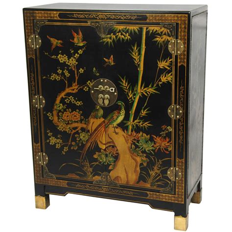 Oriental Furniture Black Lacquer Nestling Birds Cabinet Ebay