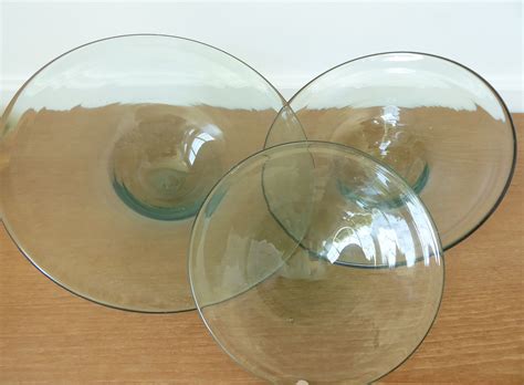 Three Thick Blown Glass Shallow Bowls With Pontil Marks For Decoration