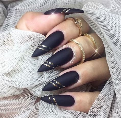 Gold Wrapped Black Stiletto Nails Pictures Photos And Images For
