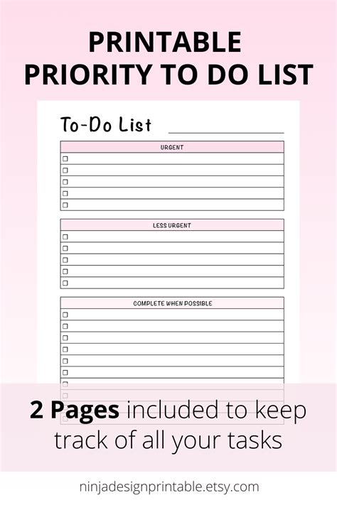 Printable Priority To Do List With Checkboxes Etsy Canada Monthly