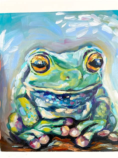 Frog Painting Oil Original Art Animal Artwork Colorful Wall Etsy