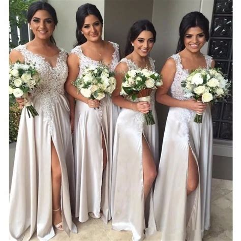 elegant bridesmaid dresses side split satin maid of honor gowns wedding guests party wear plus