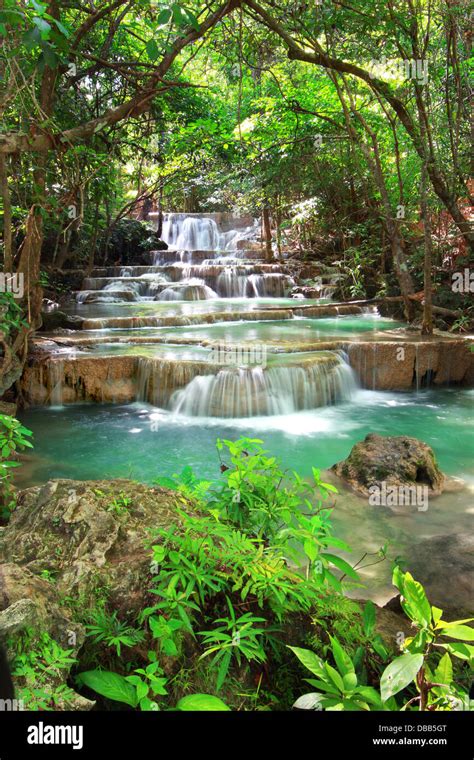 Huay Mae Kamin Waterfall In Kanchanaburi Thailand Stock Photo Alamy