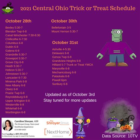 2021 Central Ohio Trick Or Treat Schedule Canal Winchester Johnstown