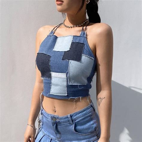 Y2k Sexy Backless Denim Crop Top Grunge Outfits 90s Grunge Edgy Outfits Cute Outfits Fashion
