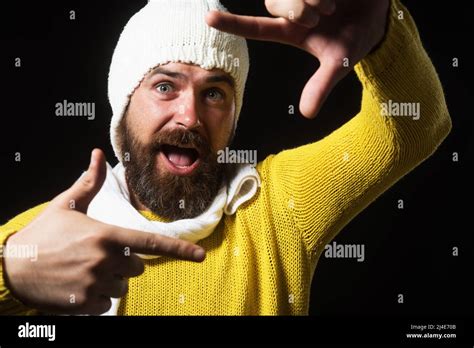 Happy Man In Casual Clothes Making Frame With Hands And Fingers