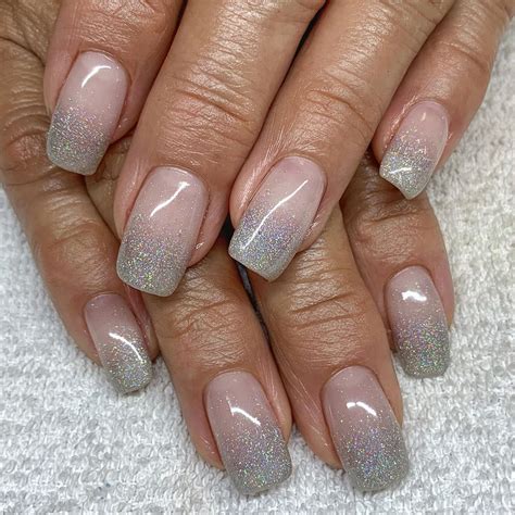 Holographic Glitter French Fade Nail Art