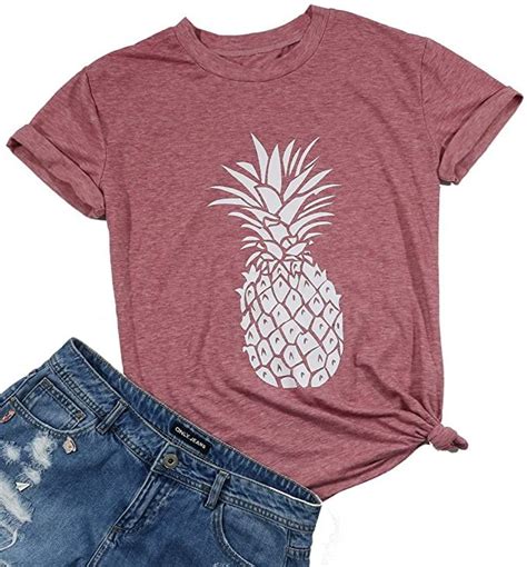Womens Summer Pineapple Printed T Shirt Casual Short