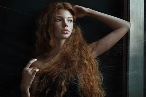 Women Model Redhead Long Hair Looking At Viewer Karoline
