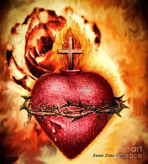 Sacred Heart Of Jesus Christ With Rose Painting By Annie Zeno
