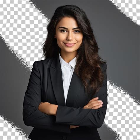 Premium Psd Confident Businesswoman Posing Arms Folded Smiling Young