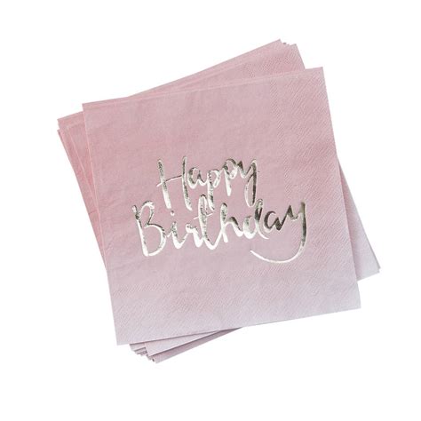 Pink Ombre And Gold Foiled Happy Birthday Paper Napkins By Ginger Ray Notonthehighstreet Com
