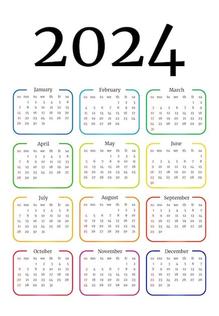 Calendario Para 2024 Aislado Sobre Fondo Blanco Vector Premium