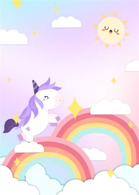 Sun Rainbow Clouds Unicorn Color Fantasy Background Wallpaper Image For