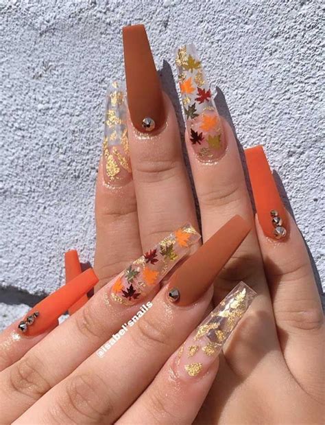 Try These Fashionable Nail Ideas That’ll Boost Your Fall Mood Long Acrylic Nails Fall Acrylic