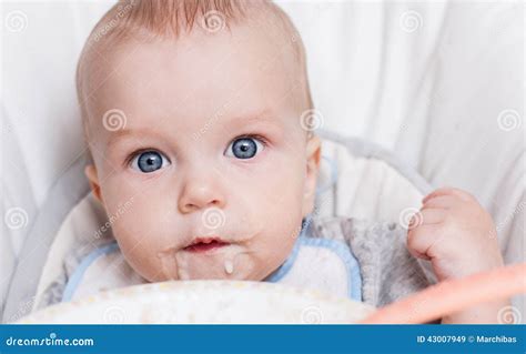 Cute Baby Eating Porridge Stock Image Image Of Meal 43007949