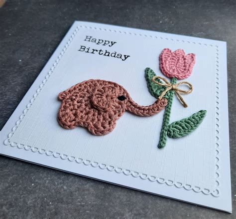 Crochet Birthday Card Handmade Crochet Elephant Birthday Etsy Nederland