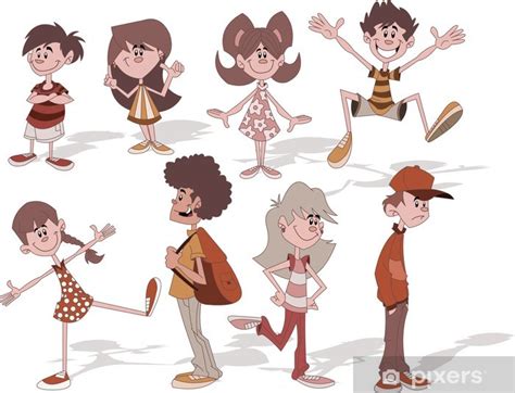 Vinilo Pixerstick Grupo De Jóvenes De Dibujos Animados Niños Pixerses