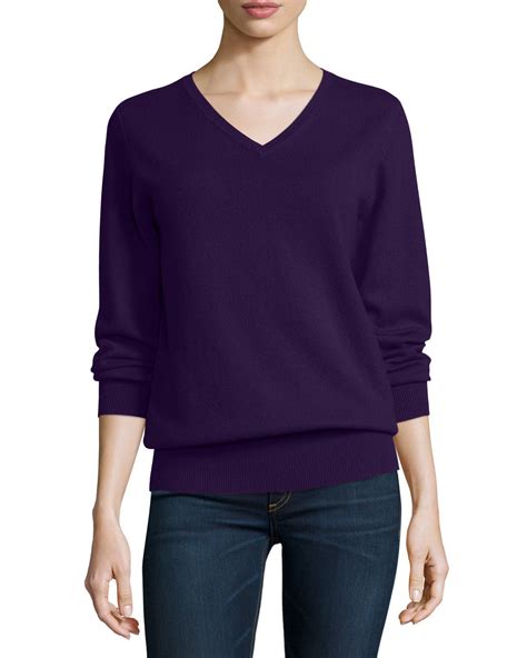 Neiman Marcus Cashmere Collection Purple Long Sleeve V Neck Relaxed