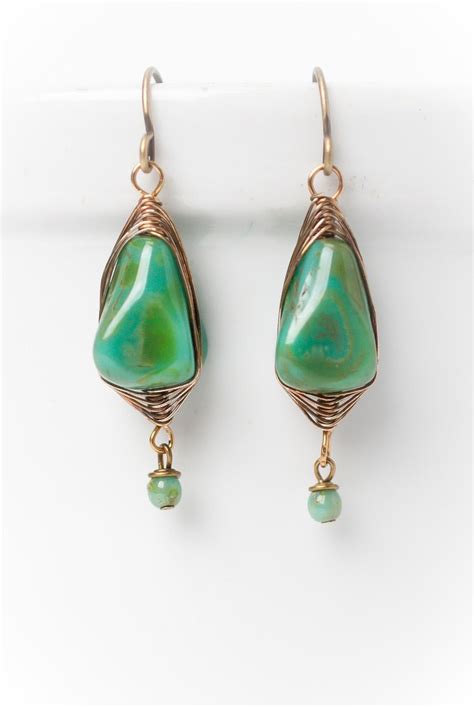 Rustic Creek Herringbone Czech Glass Dangle Earrings Glass Earrings