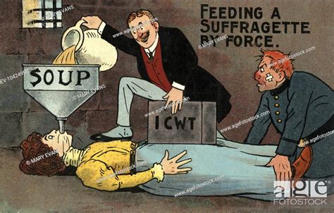 A Cartoon Depicting A Suffragette Being Force Fed In A Prison Cell