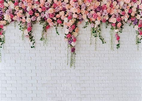7x5ft White Brick Wall Background Pink Flowers Backdrops Girls Etsy