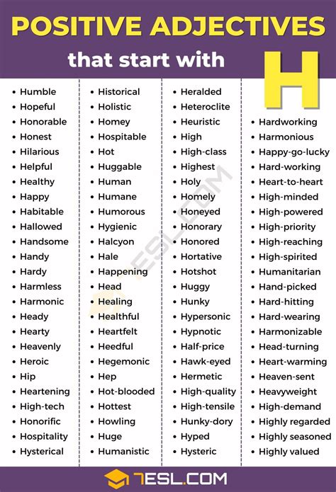 97 Positive Adjectives That Start With H In English 7esl