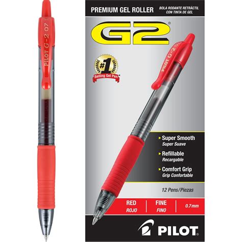 Pilot G2 Premium Retractable Gel Roller Pens Fine Point Red 12pack