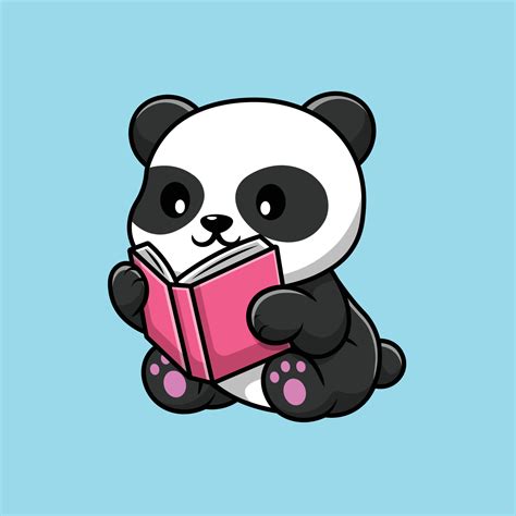 Cute Panda Reading Book Cartoon Vector Icon Illustration Animal