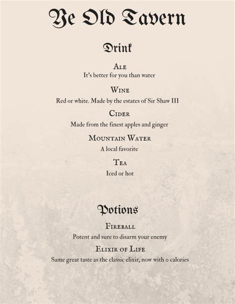 An Easy Dnd Style Tavern Menu The Geeky Hostess