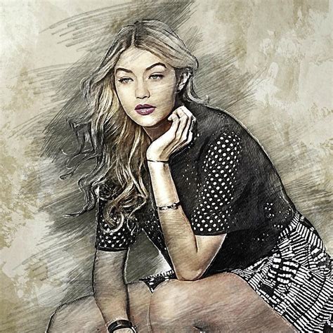 Celebrity Hadid Gigi Pencil Drawing Drawing By Bechtelar Natalia