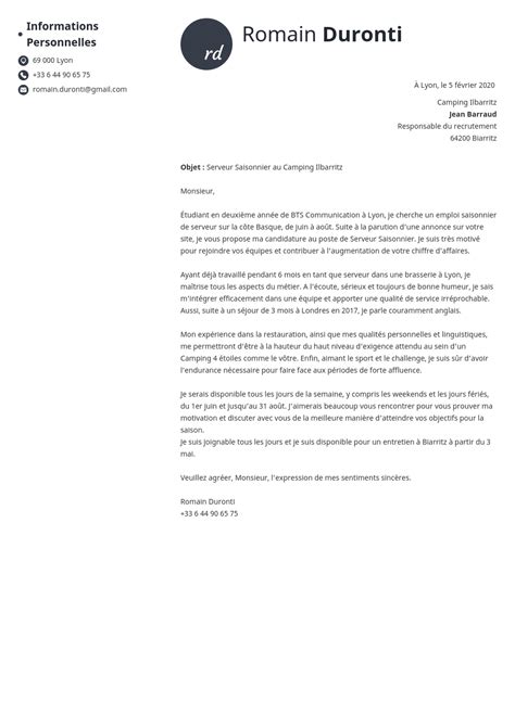 Lettre De Motivation Pour Emploi Saisonnier Exemple Gratuit