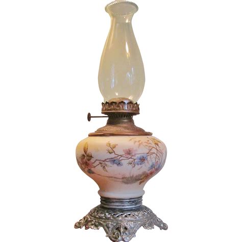 Victorian Oil Lamp 1860 80 Hand Painted Porcelain From