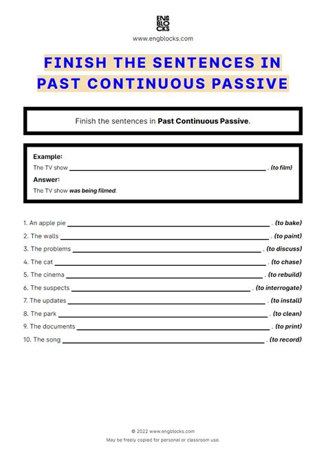 Finish The Sentence In Past Continuous Passive Worksheet English