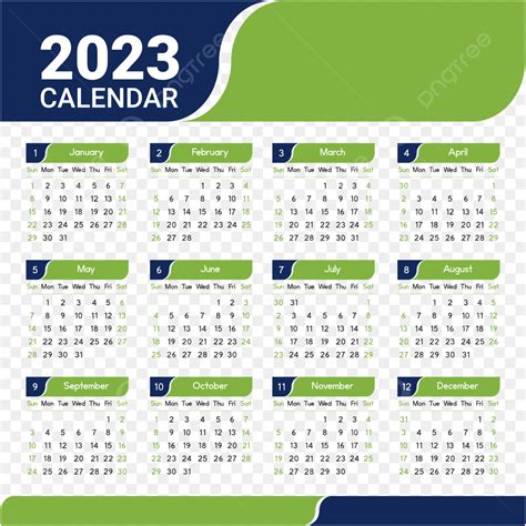 Kalender 2023 Berwarna Hijau Tahun Baru 2023 Kalender PNG Dan Vektor