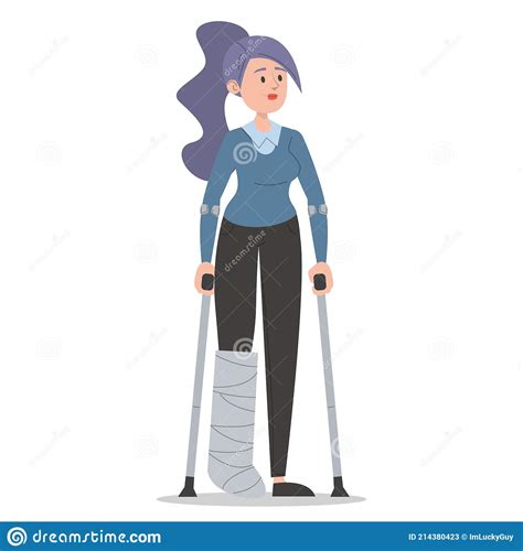 Woman On Crutches With A Broken Leg Cartoon Vector
