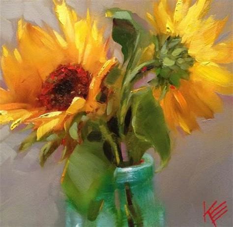 Daily Paintworks Sunflowers In Blue By Krista Eaton Paintings I