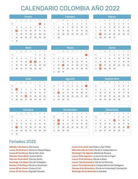 Calendario 2022 Colombia Con Festivos Gg2022