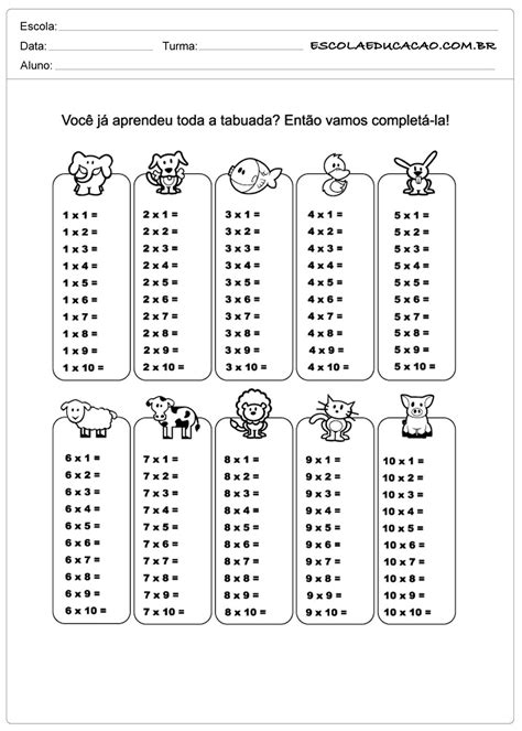 Atividades De Tabuada Para Imprimir