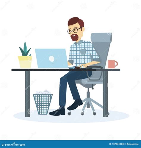Man Working At Office Stock Vector Illustration Of Computer 107861208