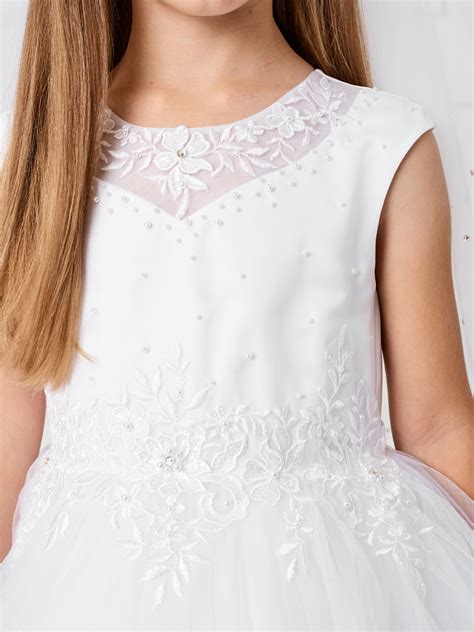 Holy Communion Dress Satin Bodice With Illusion Neckline And Lace