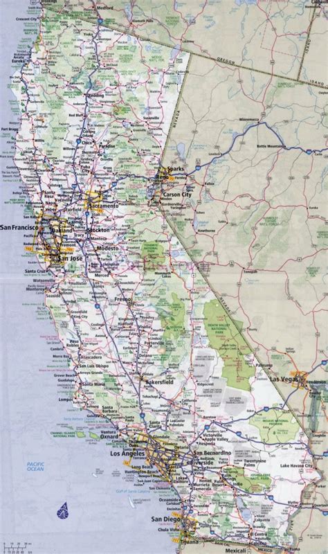 Large Road Map Of California Sate With Relief And Cities Detailed Map