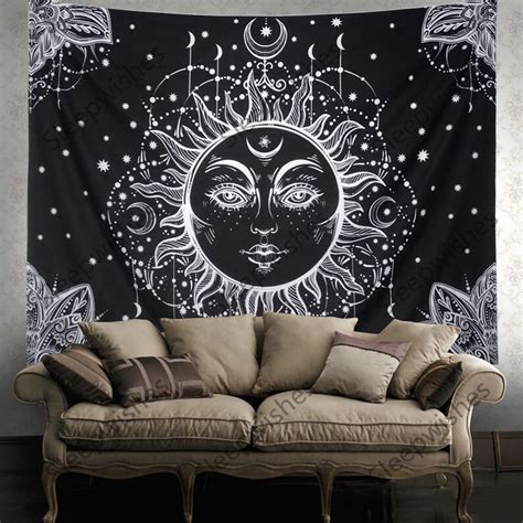 Psychedelic Tapestry Sun And Moon Tapestry Wall Hanging Hippie Etsy
